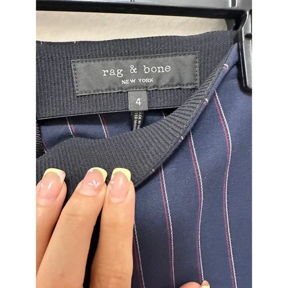 Rag & Bone Simone Pinstripe Snap Pants Navy Blue Cropped, Size 4